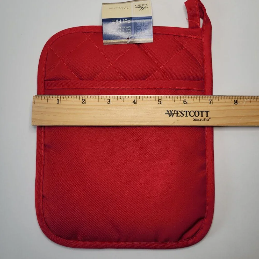 Home Collection Hot Pot Holder Mitts Red Set of 3 NEW 7inx9in Farmhouse Classic